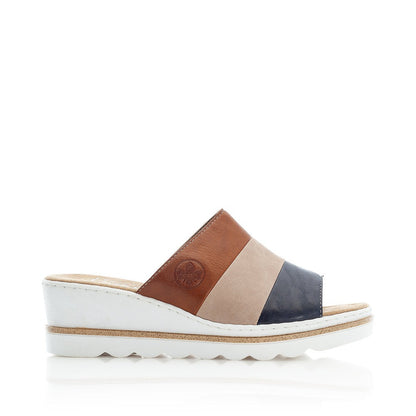 Rieker Ladies 3 Tone Slip On Wedge Sandal
