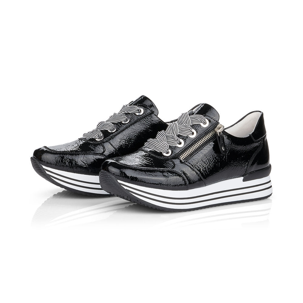Remonte Ladies Double Sole Zip Sneaker Black