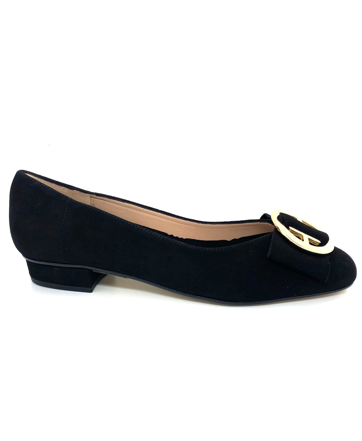 June Low Heel Pump Shoe with Gold Buckle Detail