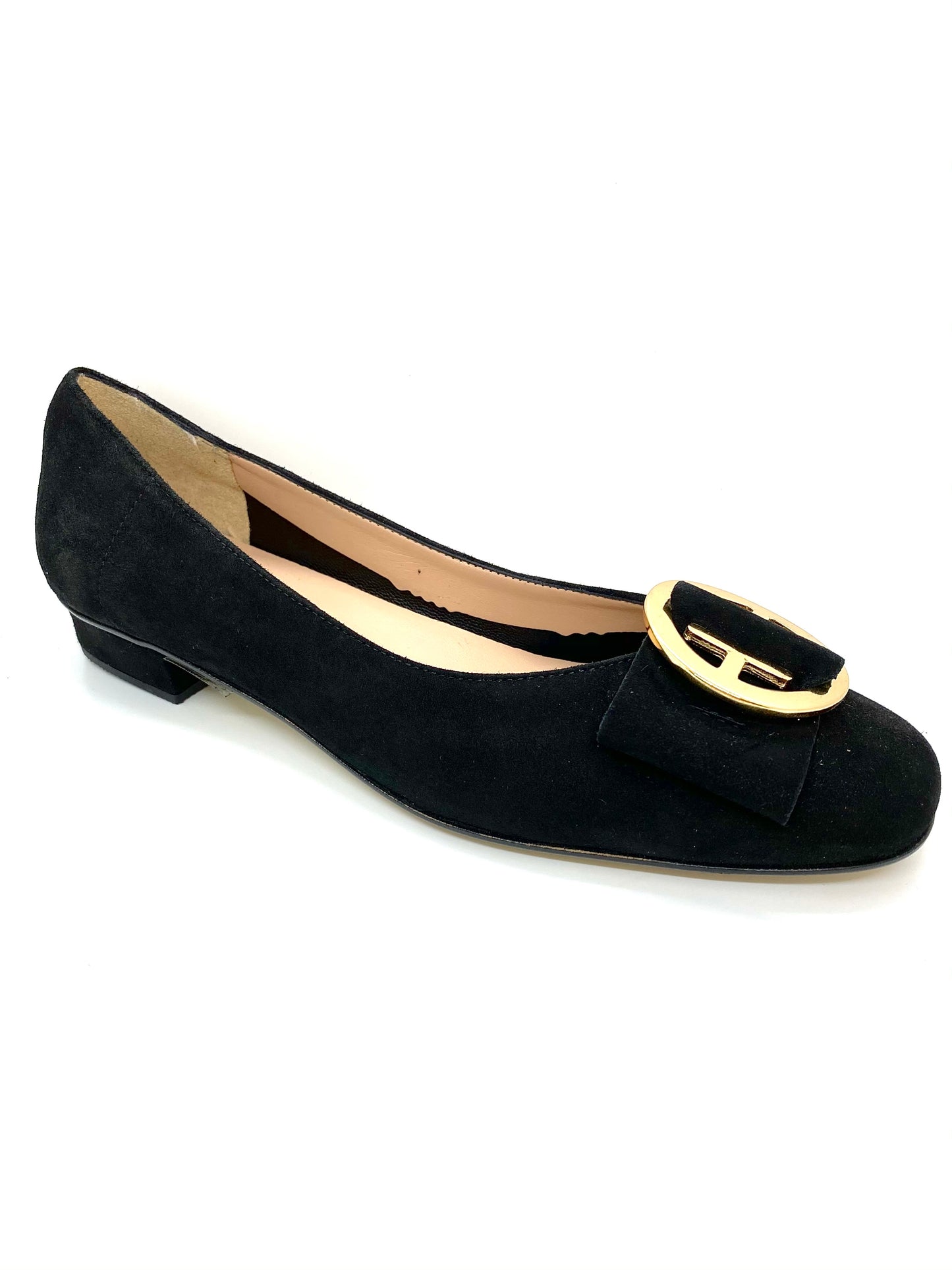 June Low Heel Pump Shoe with Gold Buckle Detail