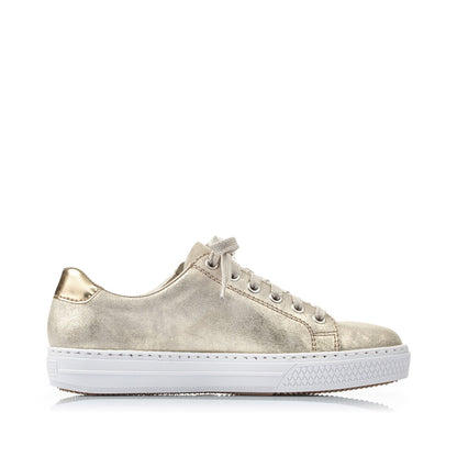 Rieker Ladies Soft Gold Metallic Lace Up Trainer Shoe