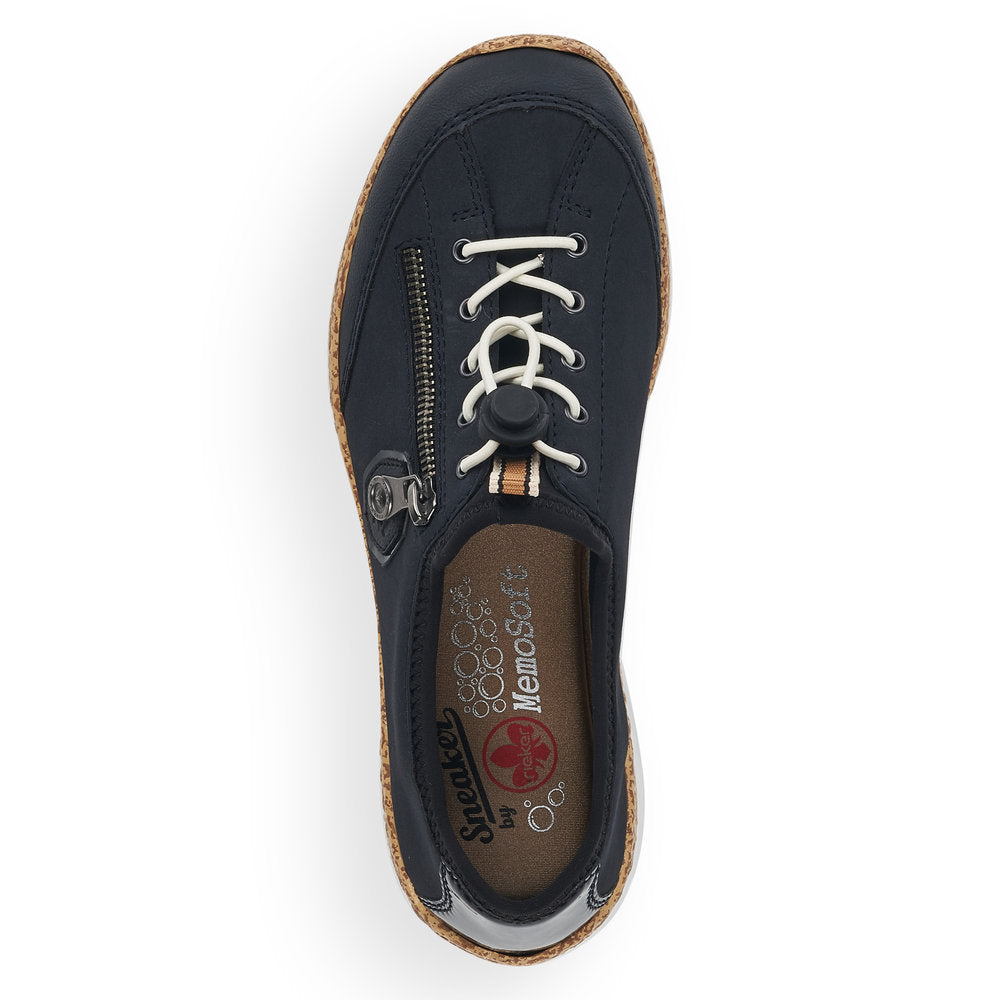 Rieker Ladies Navy Elastic Lace Up Casual Trainer Shoe