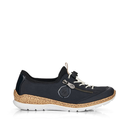 Rieker Ladies Navy Elastic Lace Up Casual Trainer Shoe