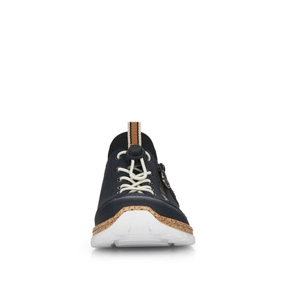 Rieker Ladies Navy Elastic Lace Up Casual Trainer Shoe