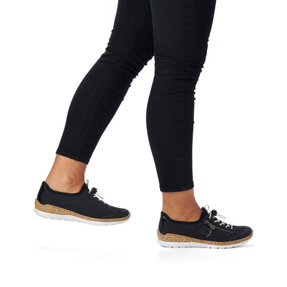 Rieker Ladies Navy Elastic Lace Up Casual Trainer Shoe
