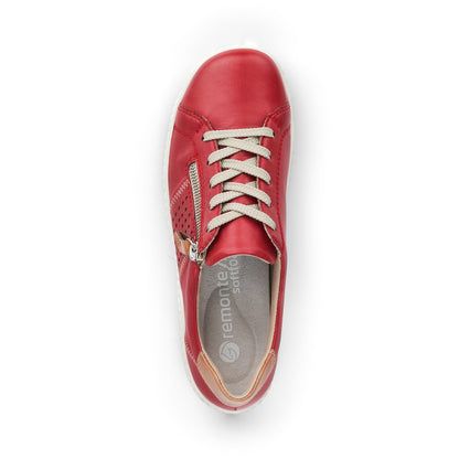 Remonte Ladies Zip Sided Lace Up Shoe Red