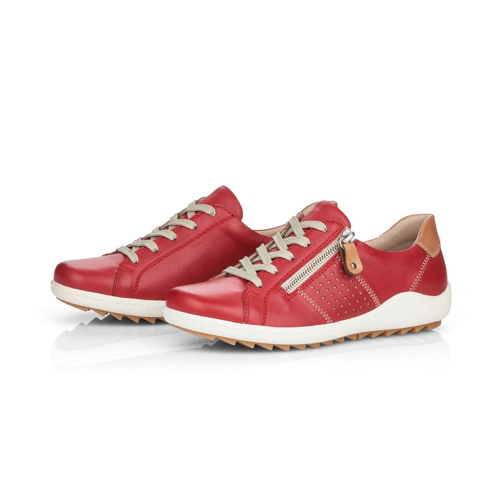 Remonte Ladies Zip Sided Lace Up Shoe Red