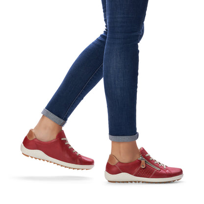 Remonte Ladies Zip Sided Lace Up Shoe Red