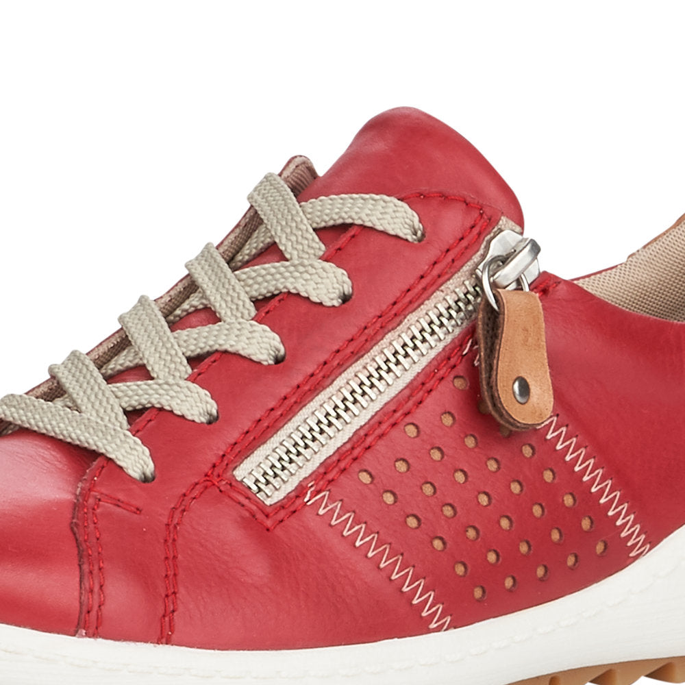Remonte Ladies Zip Sided Lace Up Shoe Red