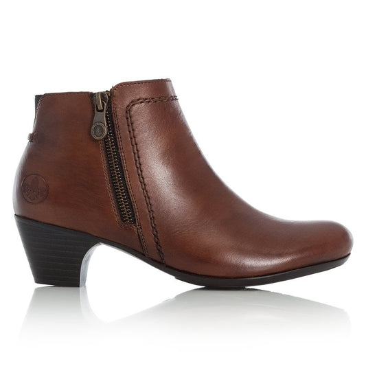 Rieker Ladies Zip Detail Tan Ankle Boot