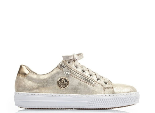 Rieker Ladies Soft Gold Metallic Lace Up Trainer Shoe